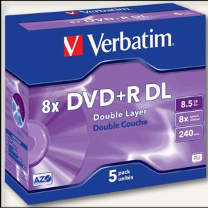 Verbatim Double Layer DVD+R DL, 8, 5 GB, 8-fach beschreibbar, VE 5 St., 43541