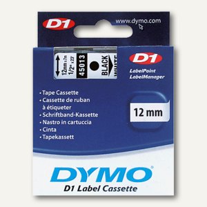 Dymo Etikettenband, 12 mm x 7 m, weiß auf schwarz, 45021