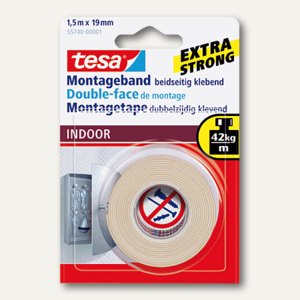 Tesa Montageband Indoor - extra strong, 1, 5mx19mm, weiß, 55740-1-0