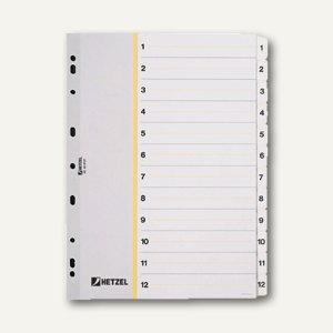 Hetzel Karton-Register DIN A4, Zahlenregister 1-12, 332121