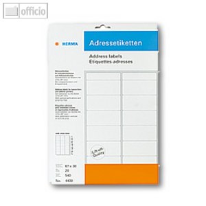 Herma Adress-Etiketten abgerundet, auf DIN A4, 67x30mm, 540 St./Pack, 4430
