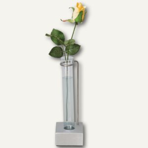 Vase, Drahthalterung mit Reagenzglaseinsatz auf Aluminiumwürfel