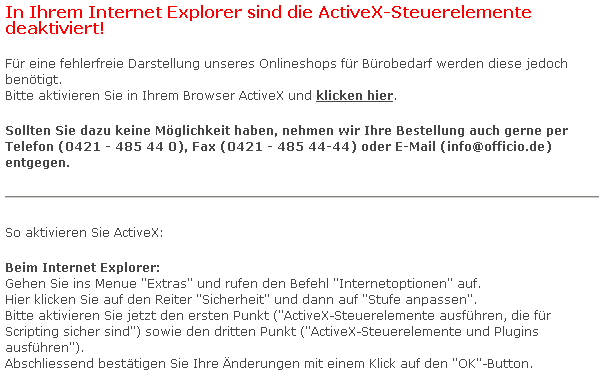 Officio Büroartikel: Hinweis auf Shop-Funktion Officio Büroartikel: Hinweis auf Shop-Funktion