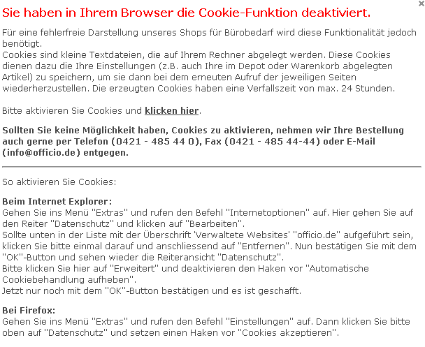 Officio Büromaterial: Hinweise auf Shop-Funktionen Officio Büromaterial: Hinweise auf Shop-Funktionen