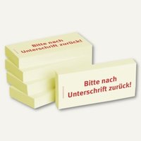 Haftnotizen bedruckt: Bitte nach Unterschrift zurück!