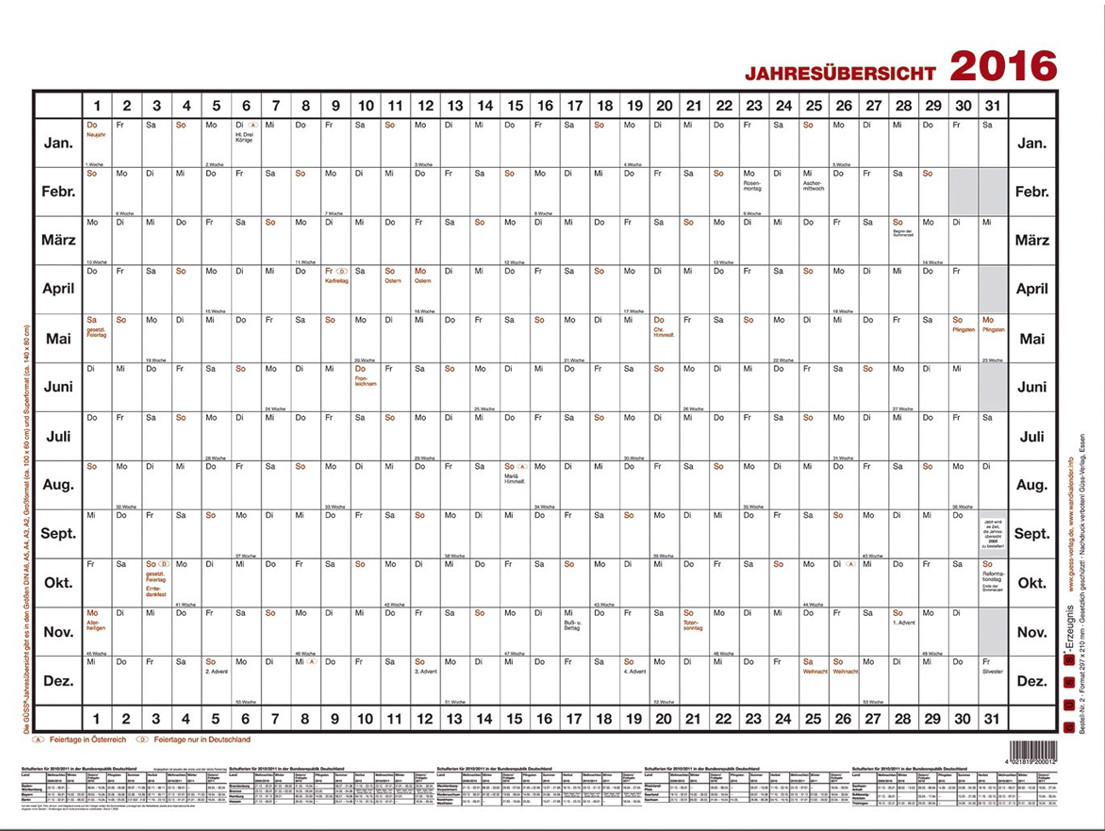 Güss Jahresübersicht quer, 140 x 84 cm, 5-1