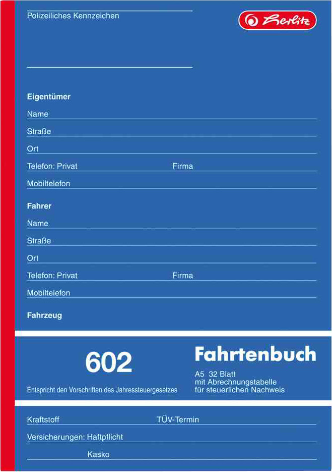 Herlitz Formularbuch Fahrtenbuch 602, DIN A5 hoch, 840637