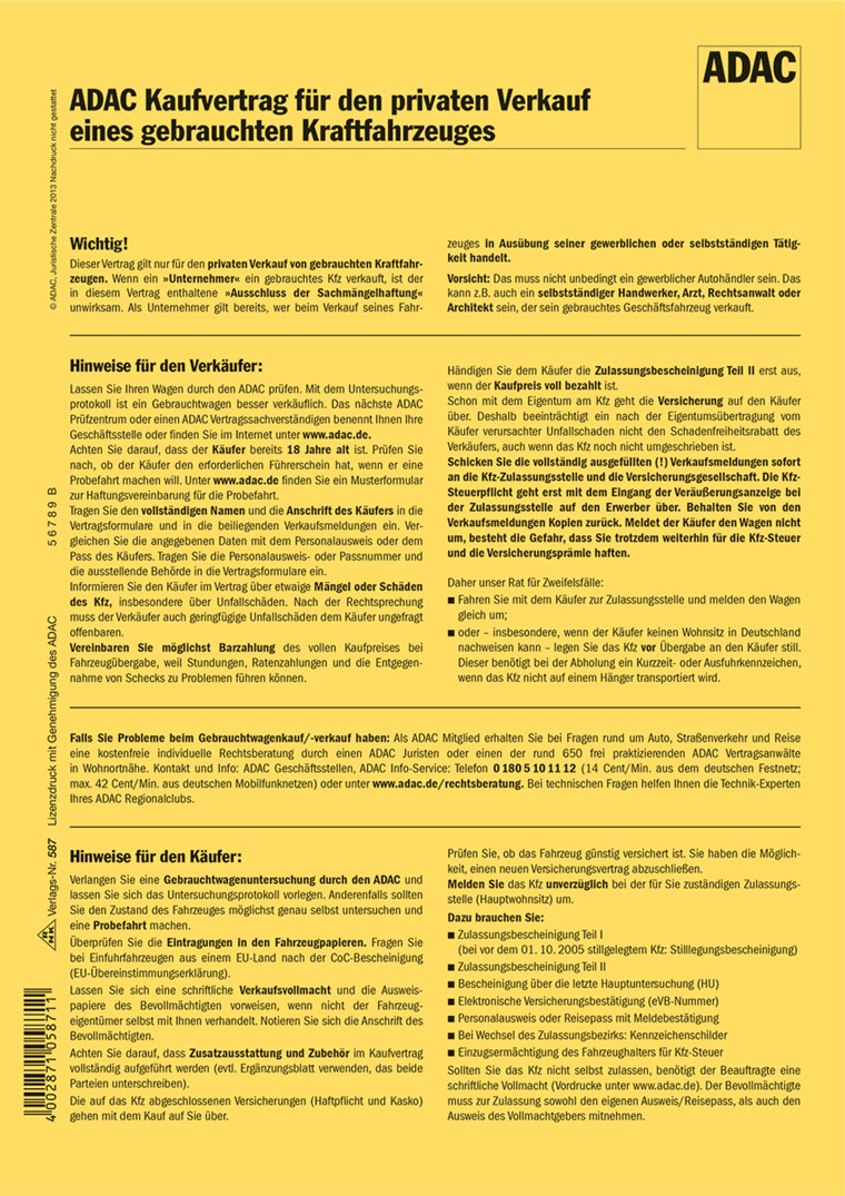 ADAC Kaufvertrag privat - RNK: Büromaterial