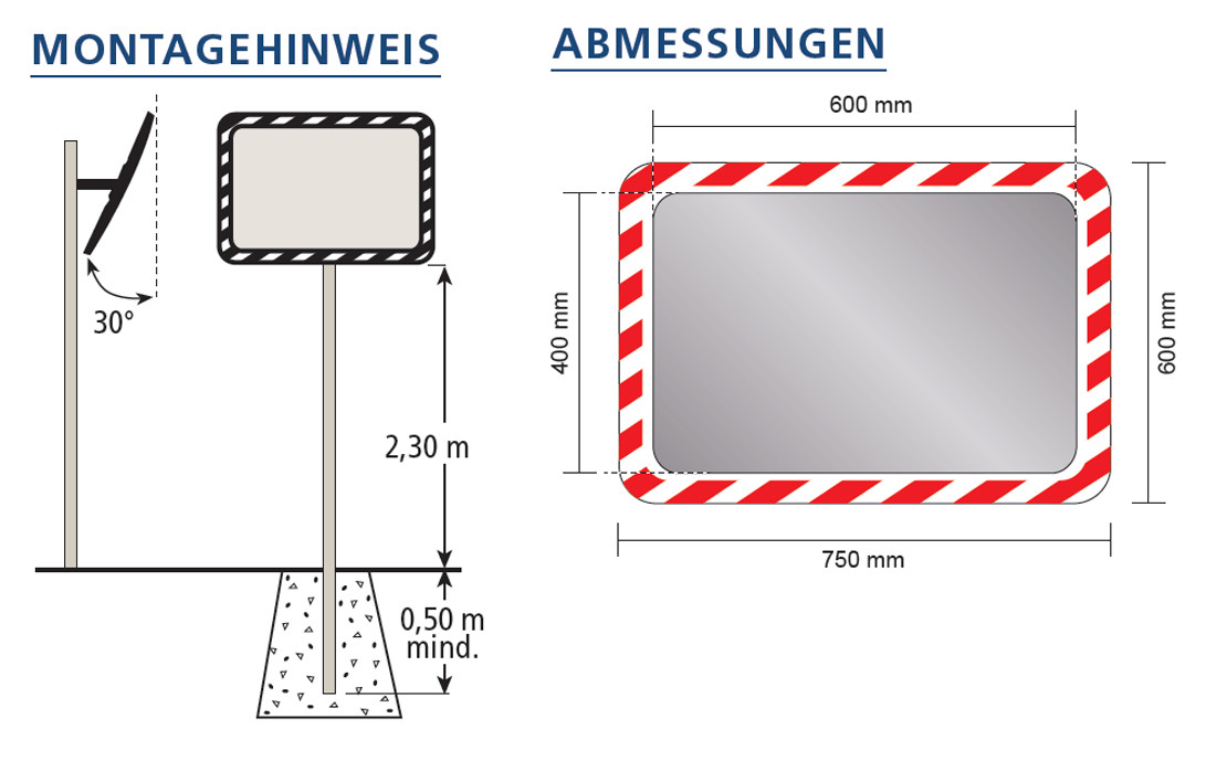 Verkehrsspiegel aus Edelstahl, Antibeschlag, ø 800 mm, mit