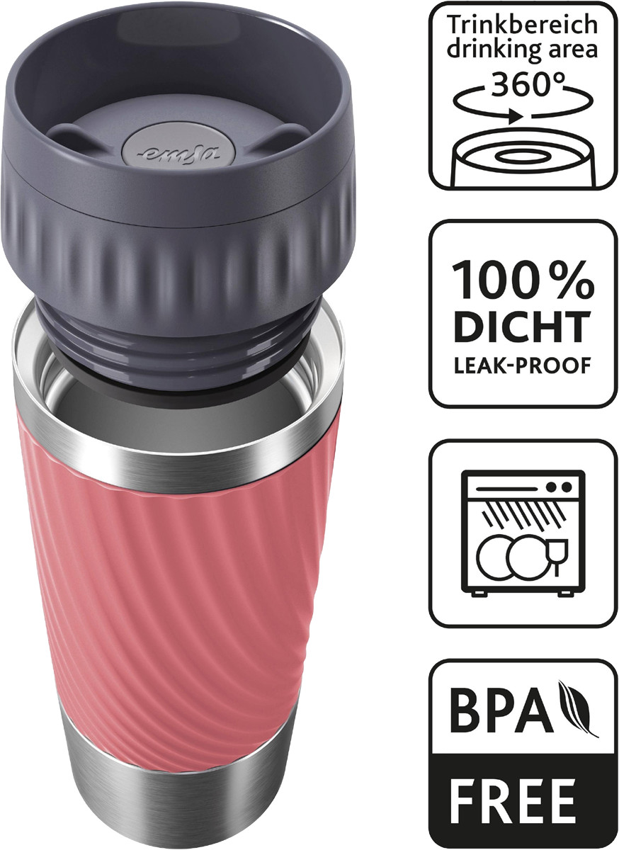 Emsa Isolierbecher TRAVEL MUG EASY TWIST, 0.36 I, 20 mm, koralle