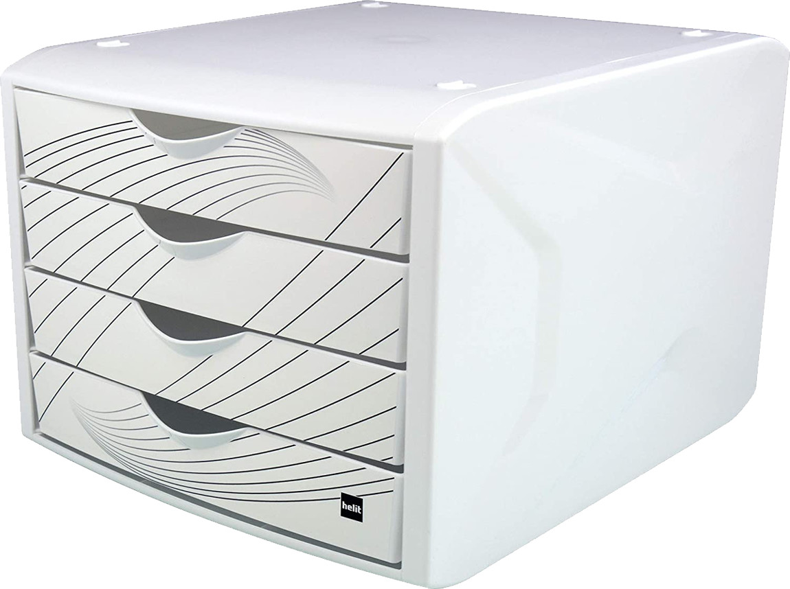 Helit Schubladenbox mit 4 Schüben, DIN A4, Dekor: white queen, weiß