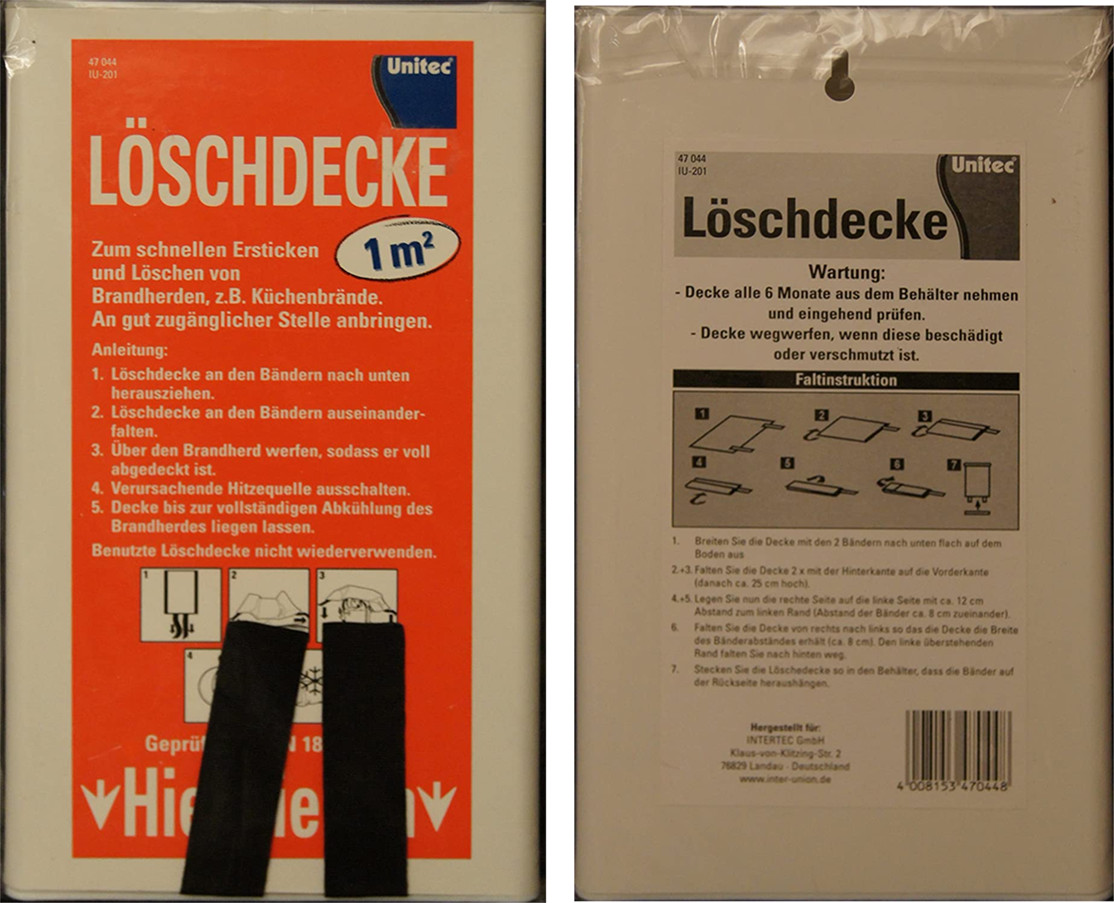 uniTEC Feuerlöschdecke, DIN EN 1869:1997, 100 x 100 cm, 47044