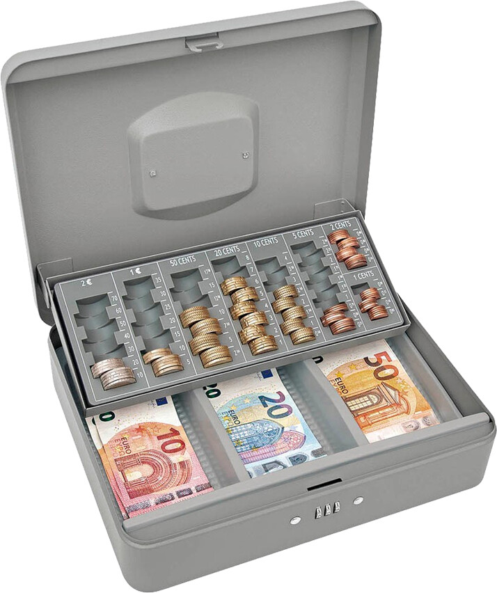 xydled Geldkassette aus Stahl mit Zahlenschloss, Spardose mit abnehmbarem  Münzfach, groß, 25 x 20 x 9 cm, Weiß