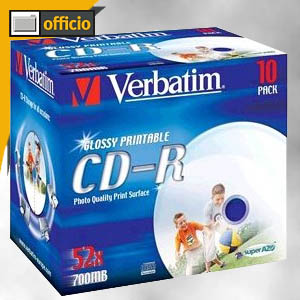Verbatim 43446 CD-R glossy printable 700 MB 52x - 10 St. in Jewel Cases