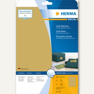 Herma Folien-Etiketten SPECIAL, 210 x 297 mm, gold glänzend, 25 Stück, 4107