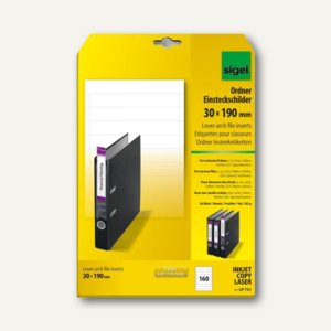 Sigel PC-Einsteckschilder für Ordner, schmal, 30x190 mm, weiß, 160 Stück, LP731