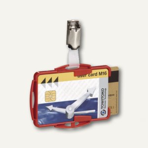 Ausweishalter mit Clip, 87 x 54 mm, offen, doppelt, rot, 25 Stück, 8218-03