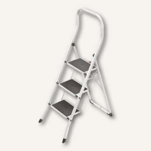Hailo 4313-001 Deluxe Safety Steps – 3 Step Steel Ladder, 150 Kg Capacity, 500mm High Safety Rail, Non-Slip Mats & Feet