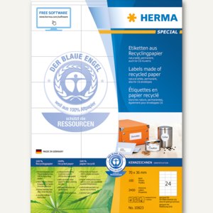 Herma Universal-Etiketten "Recycling", 70 x 36 mm, weiß, 2.400 Stück, 10823