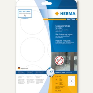 HERMA 8336 Schilder strapazierfähig A4 Ø 85 mm rund weiß stark haftend Folie mat 