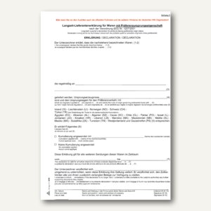 Lieferantenerklärung Form II mit Präferenzursprung -1207-