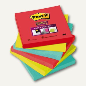 Post-it Haftnotizen Super Sticky, 76 x 76 mm, 3-farbig, 6 x 90 Blatt, 6546SJ