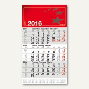 3-Monats-Wandkalender mit Jahresübersicht 2016
