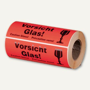 Etikettenrolle Vorsicht Glas