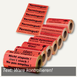Hinweis-Etikettenrolle - Ware kontrollieren!