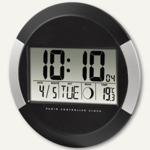 Digitale Funk-Wanduhr "PP-245" - (Ø)245 x (H)25 mm, Kunststoff, schwarz, 104936
