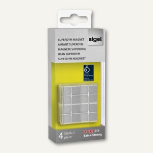 Sigel SuperDym-Magnete, C10 "Extra-Strong", 20x10x20 mm, silber, 4 Stück, GL705