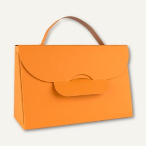 Bunttasche / groß, Karton, Griff, 20.4x8.7x13.2 cm, 565g/m², orange/braun, 12St.