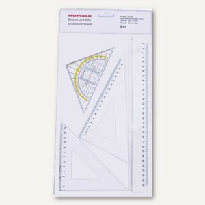 Zeichengarnitur mit Lineal + Geodreieck + Winkel