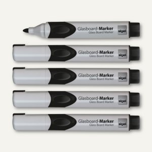 Sigel Glasboardmarker, Rundspitze 2-3 mm, schwarz, 5er-Pack, GL710
