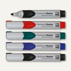 Sigel Glasboardmarker, Rundspitze 2-3 mm, sortiert, 5er-Pack, GL711