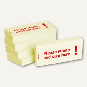 Haftnotizen bedruckt: Please stamp and sign here!