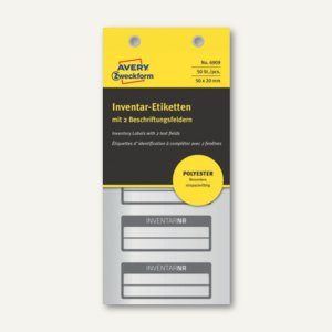Etiketten INVENTAR-NR, 50 x 20 mm, silber Polyesterfolie, 2 Zeilen, schwarz, 50
