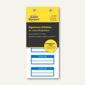 Etiketten EIGENTUM, fälschungssicher, 50 x 20 mm, 2 Zeilen, blau, 50 Stück, 6924