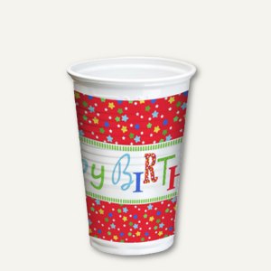 Papstar Motiv Trinkbecher "Happy Birthday", PP, 0.2 Liter, 100 Stück, 86295