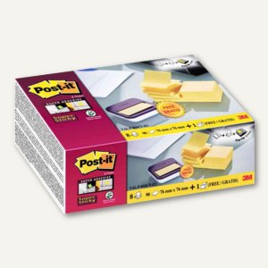 Haftnotizen Z-Notes + Spender, 8 Blöcke 76x76 mm/gelb, Spender lila/weiß