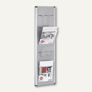 Wand-Prospektregal PRO, Höhe: 1.140 mm, DIN A4 / A5, 3 o. 6 Fächer, Stahl, silbe