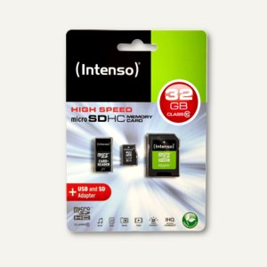 Intenso MicroSDHC Karte – 32 GB, Class 10, Inkl. SD-Adapter, 3er Pack, Für Smartphone & Tablet