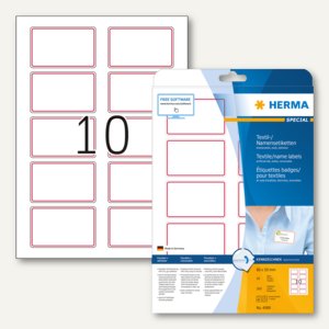 Namens-/Textiletiketten, 80 x 50 mm, ablösbar, Acetatseide, w/rot, 100 St., 4589