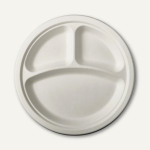 Papstar Teller "pure", 3-geteilt, Ø 23 x 2 cm, Zuckerrohr, weiß, 500 Stück,84584