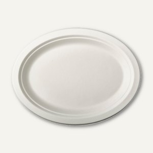 Papstar Teller "pure", 26 x 20 x 2 cm, Zuckerrohr, weiß, 144 Stück, 82456