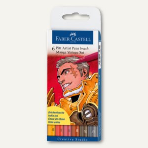 Faber-Castell Pitt Artist Pen Brush Manga Set – 6er Pack, Flexible Pinselspitze Für Manga-Zeichnungen