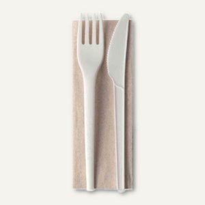 Franz Mensch Bio-Besteck-Set, (L)160 mm, 3-teilig, C-PLA, weiß, 50 Sets, 424000