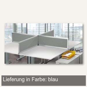 Lärmschutzwand für Tische, stoffbespannt, B 1.600 x H 350 mm, Alu, blau