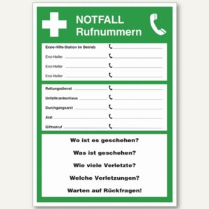 Hinweisschild Notfall-Rufnummern