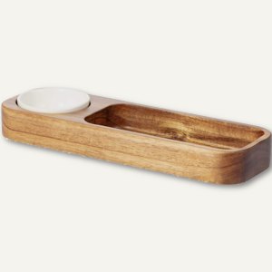 Servierschale mit Porzellanschälchen, 102 x 30 x 35 mm, Akazienholz, 304-028